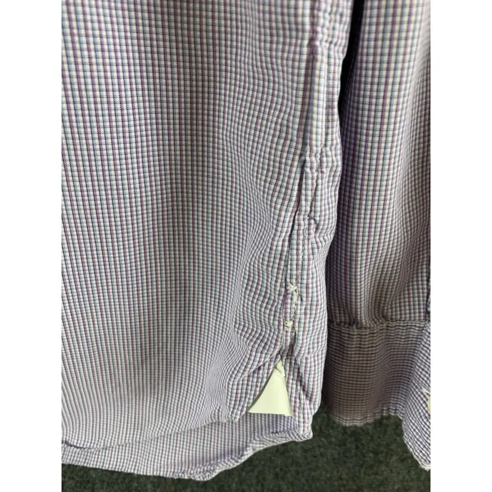 J. Crew Shirt Mens Medium 15-15.5 Purple White Micro Gingham Check 2-Ply Cotton